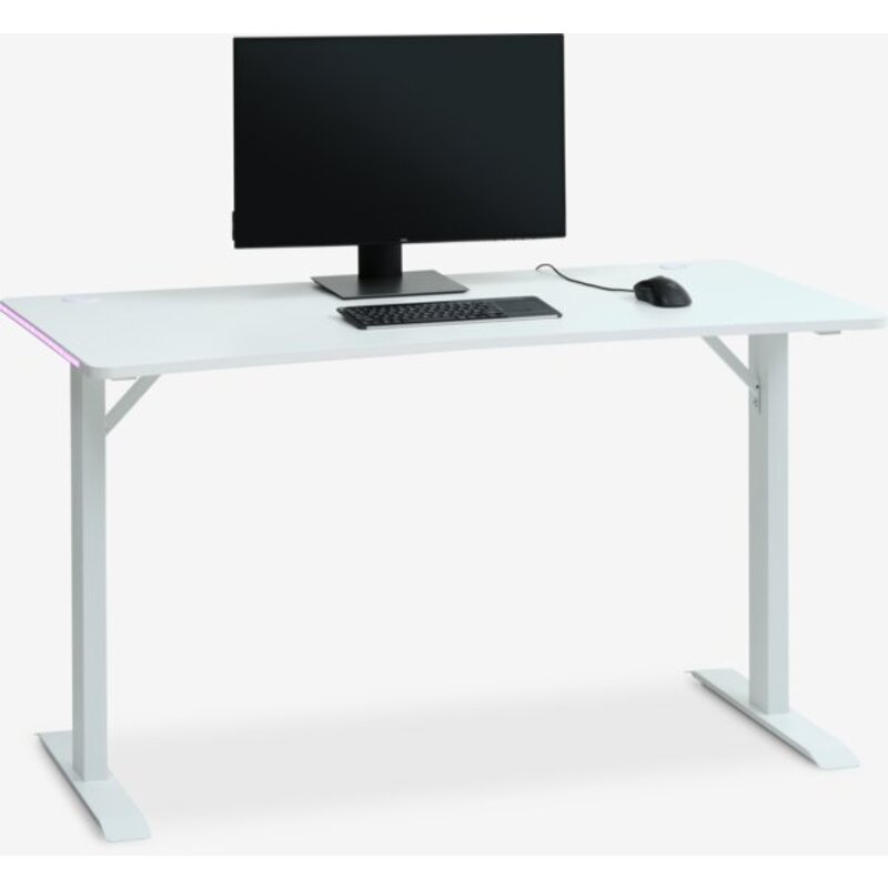Gejmerski sto HALBJERG 65x135 sa LED rasvetom, bela - pogled 4