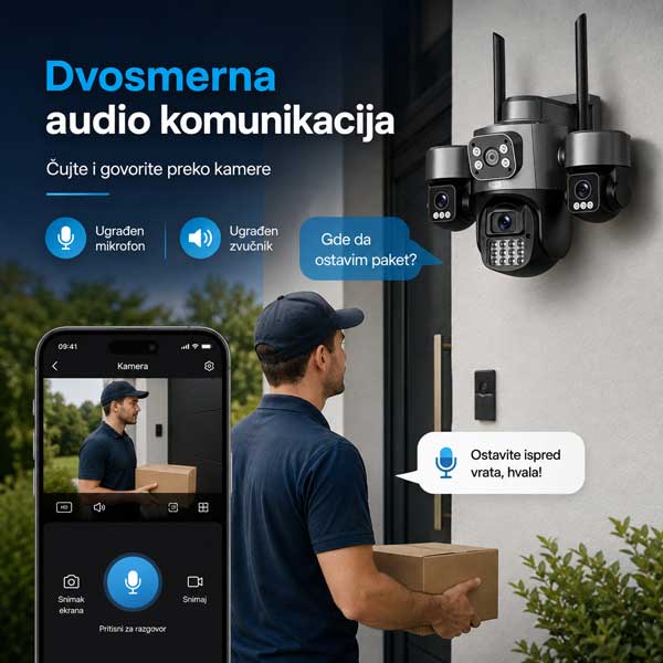 Wi-Fi sigurnosna kamera sa 3 objektiva 3×3 MP PTZ IR 30 m - pogled 4
