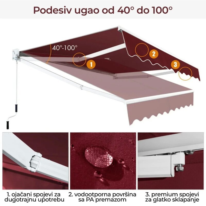 Zidna Tenda sa Podesivim Nagibom 245x200cm, Bordo Montelux Solara - pogled 4