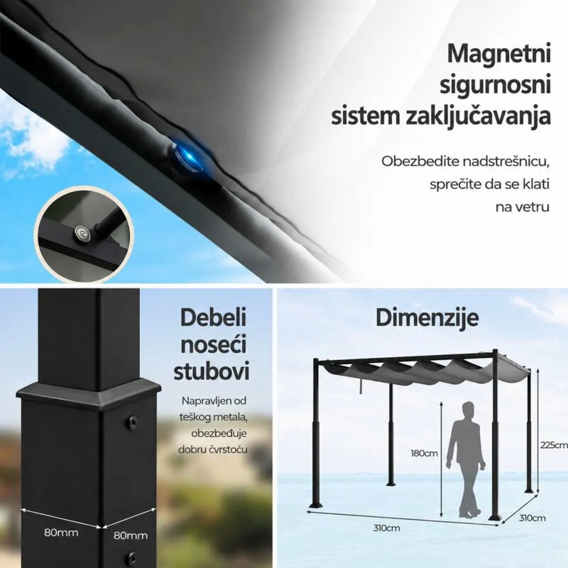 Venturo Prestige 3x3m Siva Pergola - Čelična Konstrukcija sa Uvlačivom Nadstrešnicom - pogled 4