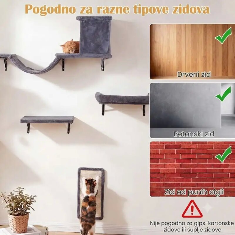 Grebalica za mačke Persia 5u1 - zidna platforma sa kućicom, mostom i sisal panelima - pogled 4