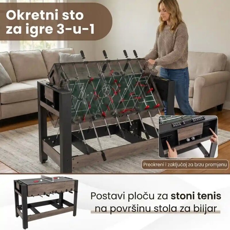 Sportivo 3u1 multifunkcionalni sto za igre - fudbal, bilijar i stoni tenis, 125 cm - pogled 4