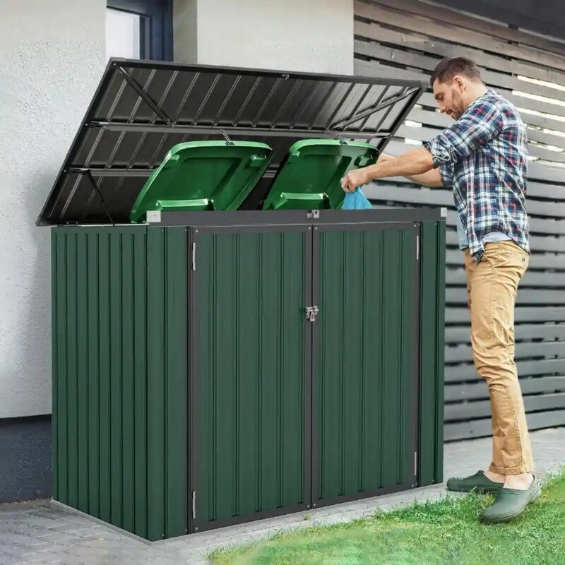 Domaro metalna baštenska kućica za kante za otpatke 172x95x130 cm, zelena - pogled 4