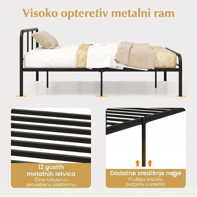 Domaro Metalni krevet 140x190cm sa uzglavljem, crna - pogled 4