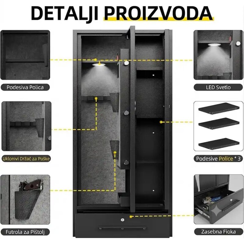 Ormar Sef za Oružje Securo za 4 Komada sa Elektronskom Bravom - pogled 4