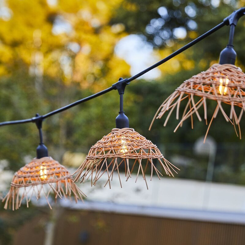 M-PRO LED Svetlosni Niz sa Rattan Abažurima, 10 LED, 5+5 m, Topla Bela - pogled 4