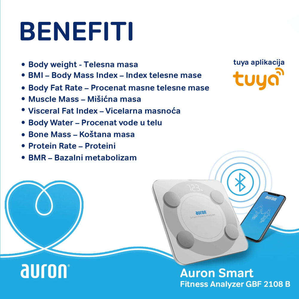 Pametna vaga za merenje 18 telesnih parametara Auron Smart Fitness Analyzer GBF-2108-B - pogled 4