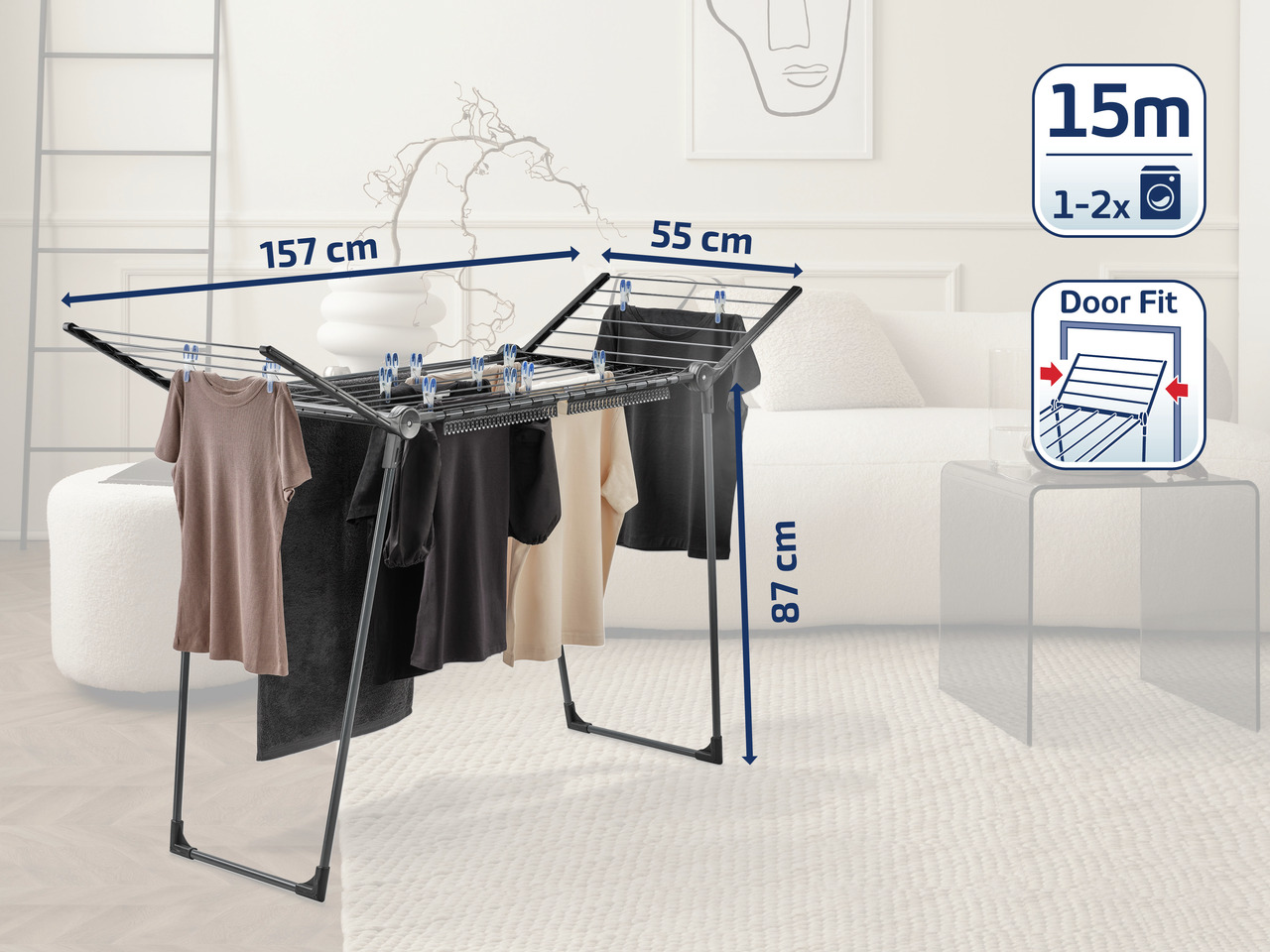 Samostojeći sušač za veš Pegasus 150 Slim Black Leifheit LF81690 - pogled 4