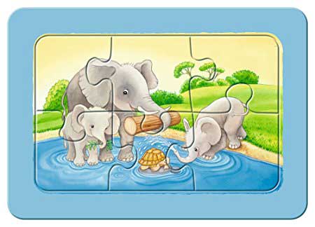 Ravensburger puzzle 3x6 delova - Slon, majmun, lav 06574 - pogled 4