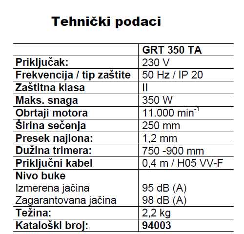 Trimer za travu podesivi GRT350TA - pogled 4