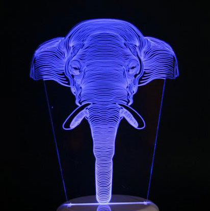 3D LED Lampa u 8 boja Black Cut Elephant Multicolor - pogled 4