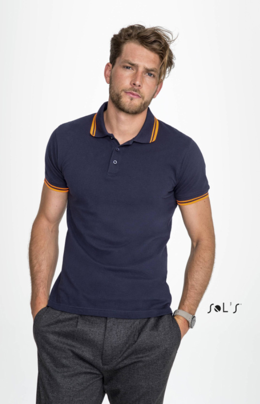 Polo majica za muškarce veličina M Sols Pasadena Melange Grey/Orange 00577 - pogled 4