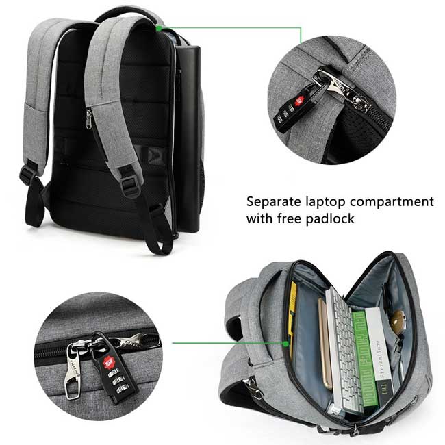 Ranac za laptop sa zaštitom od krađe Tigernu T-B3516 Grey - pogled 4