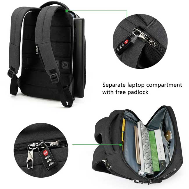 Ranac za laptop sa zaštitom od krađe Tigernu T-B3516 Black - pogled 4