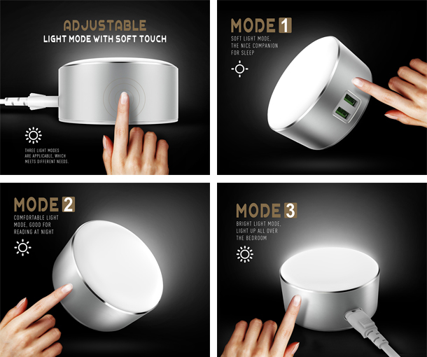 Stoni USB punjač sa lampom podesive snage Ldnio A2208 - pogled 4