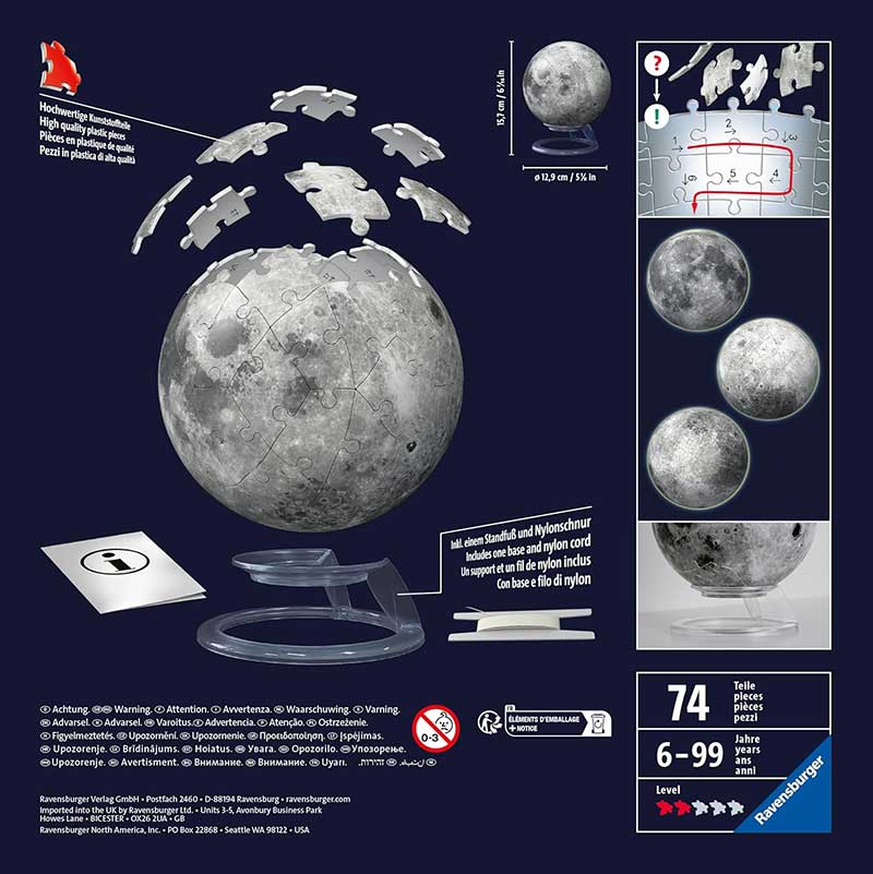 3D Puzzle Mesec koji svetli u mraku 72 dela Ravensburger 11586 - pogled 4