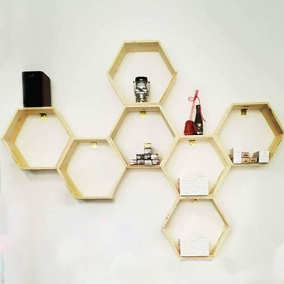 Zidna polica Heksagon natur 1 komad - pogled 4