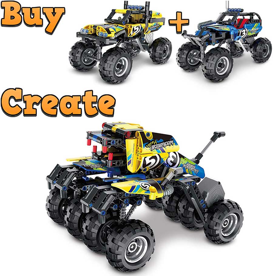 Mechanical Master 3D Quad No.5804 - Educational STEM Pull Back Building Blocks Car Toy - SASTAVLJIVI KVAD žuti 59132 - pogled 4