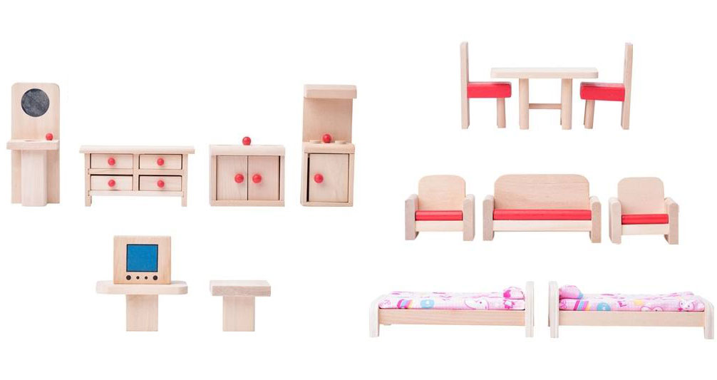 Drvena kućica na sprat, sa lutkama i nameštajem Woodyland - pogled 4