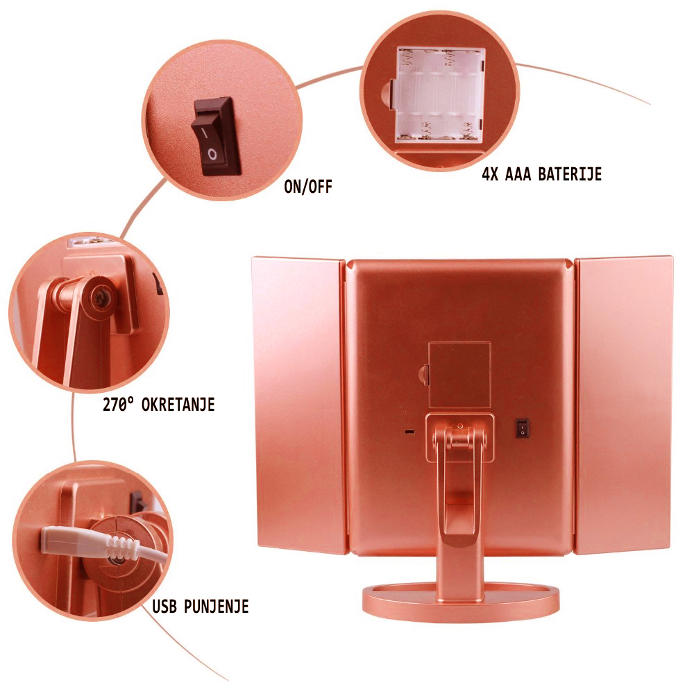 Ogledalo za šminkanje sa LED rasvetom bronzano - pogled 4