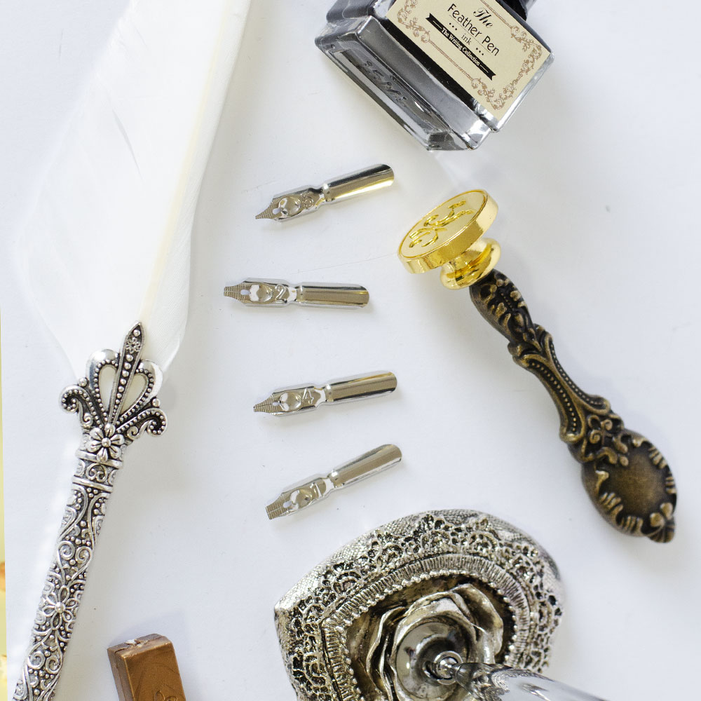 Set za pisanje i kaligrafiju Srebrno Belo Pero - pogled 4