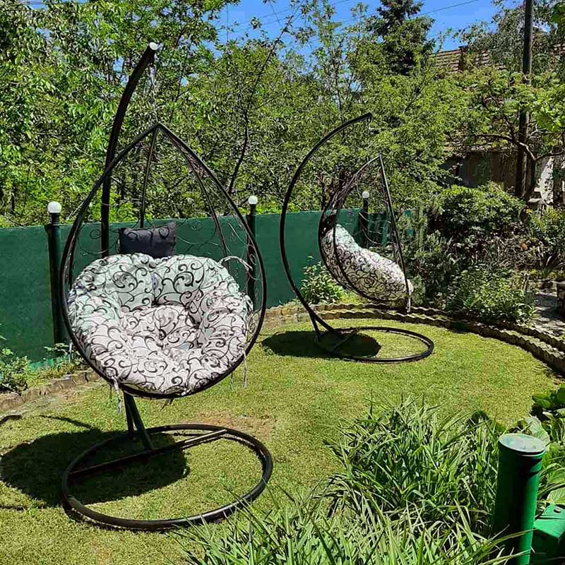 Ljuljaška Jaje - Metalna Domestico BLACK sa jastukom GREEN FLO - pogled 4