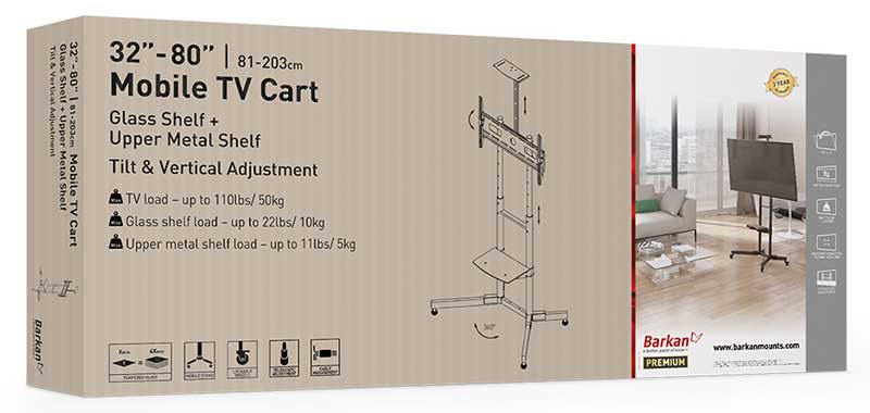 Podesivi, Pokretni Nosač Televizora Sa 2 Police Barkan Premium - pogled 5