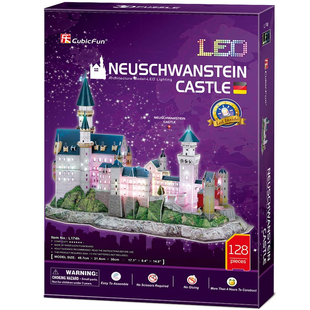 CubicFun 3D Puzzle Sa LED Svetlom Neuschwanstein Zamak L174h - pogled 5