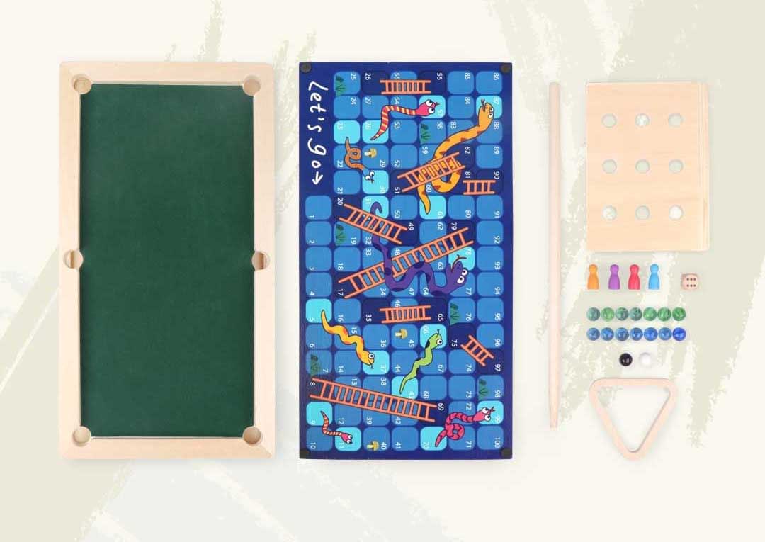 Klikeri, Bilijar, Zmijice i Merdevine, Iks-Oks 4 u 1 Komplet Stonih Igara Pino - pogled 5