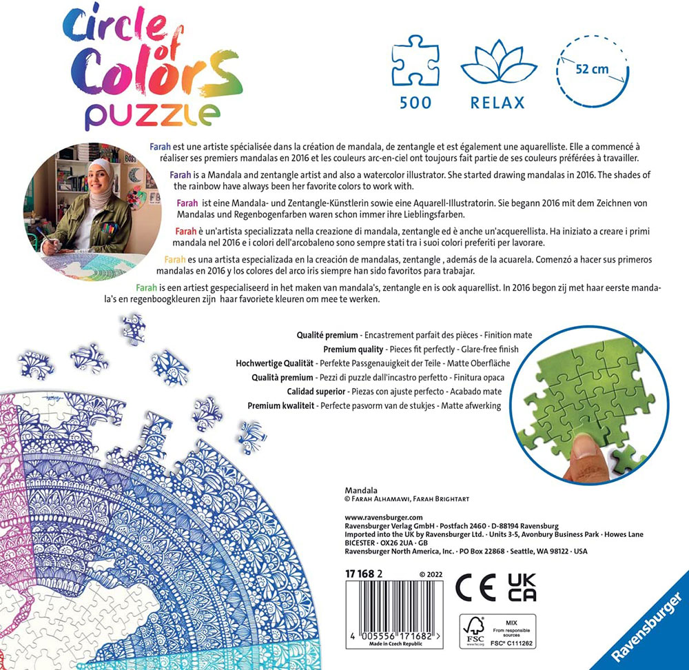 Ravensburger Puzzle slagalica 500 delova Krug boja Mandala 17168 - pogled 5