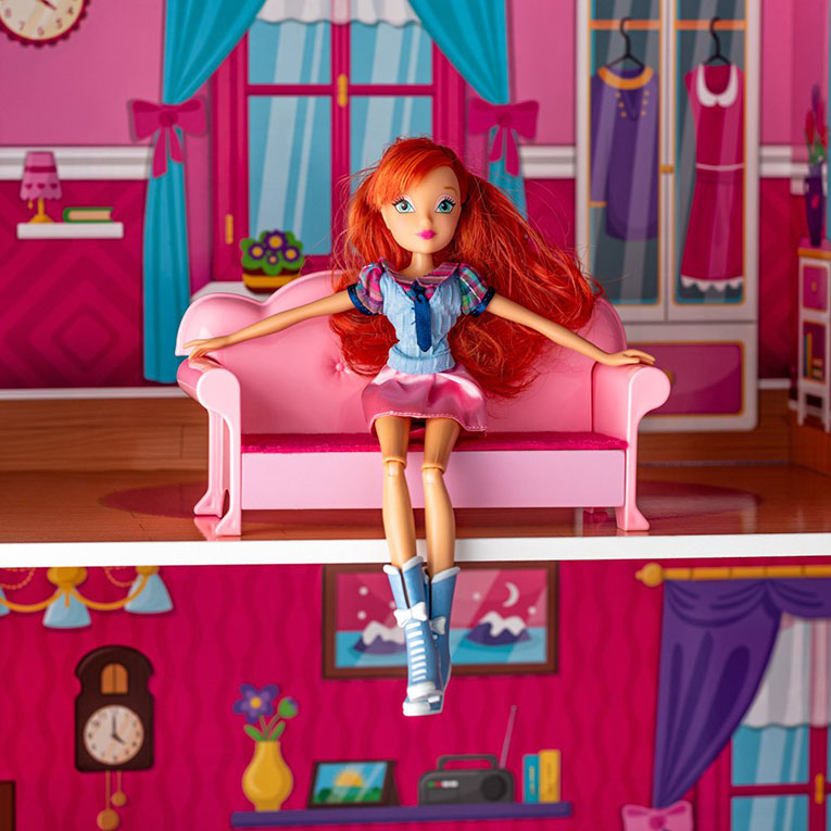 WOODY Kućica za lutke sa liftom i nameštajem 116cm Mirabella  91165 - pogled 5