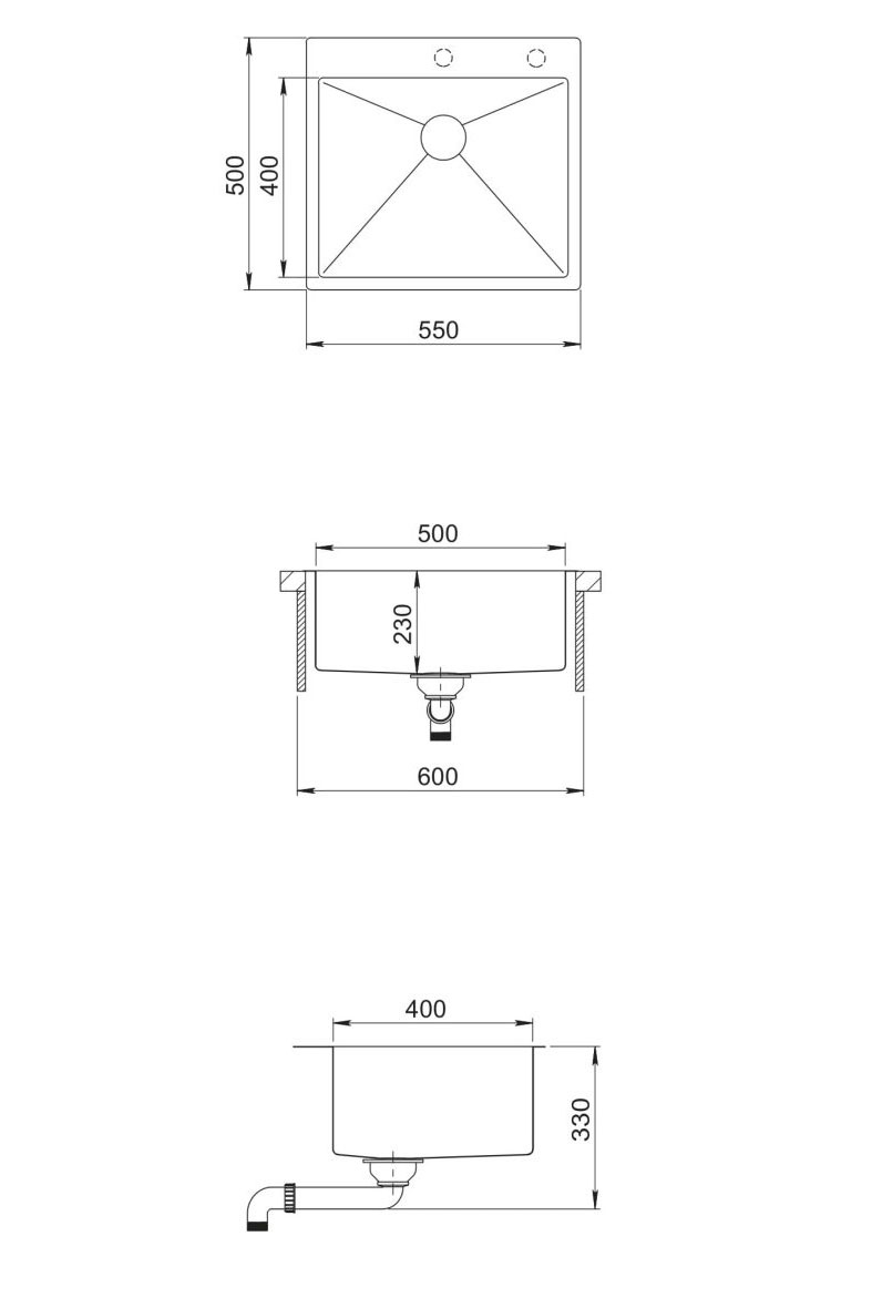 SanDonna HD5550 limena četvrtasta sudopera u crnoj boji sa sifonom, dozerom i držačem - pogled 5