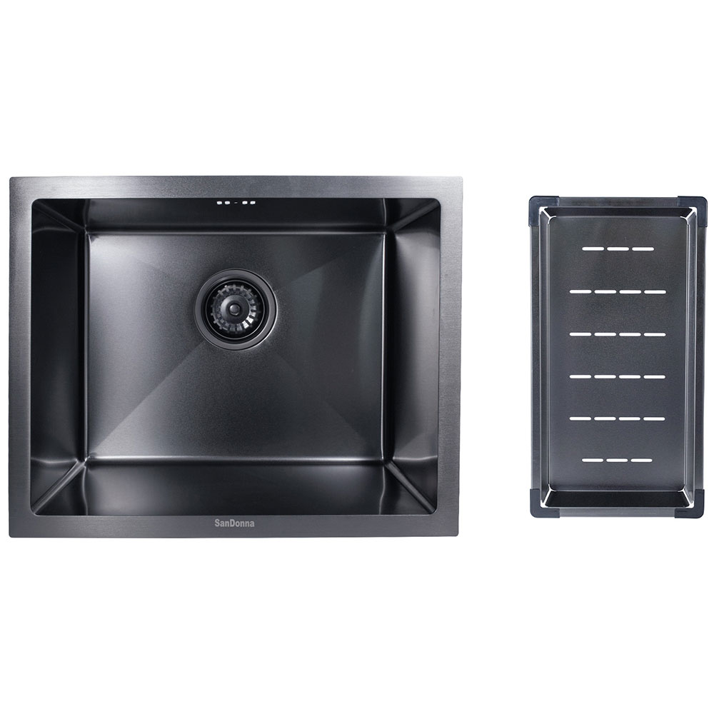 SanDonna HD5040 podgradna limena četvrtasta sudopera sa sifonom, dozerom i držačem u crnoj boji - pogled 5