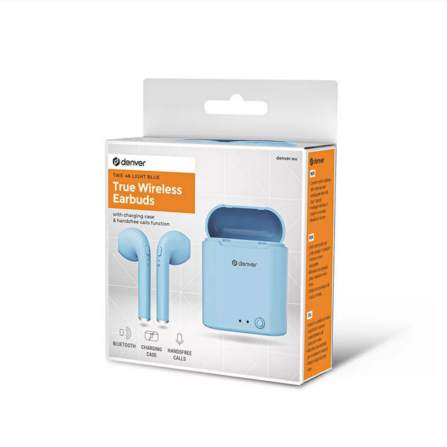 True Wireless Bluetooth Earbuds Denver TWE-46 Light Blue - pogled 5