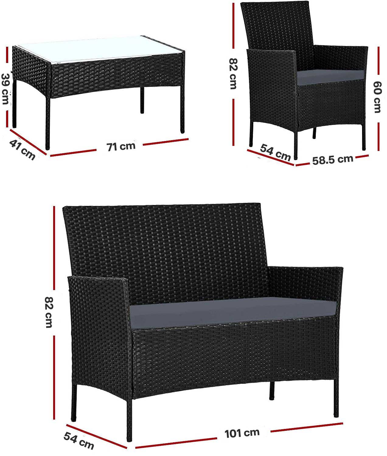 Garnitura Od Ratana Noli - 2 Baštenske Fotelje, Dvosed, Jastuci i Sto Sa Staklom - pogled 5