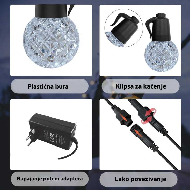 Niz od 20 LED sijalica za spoljnu upotrebu 15m - pogled 5