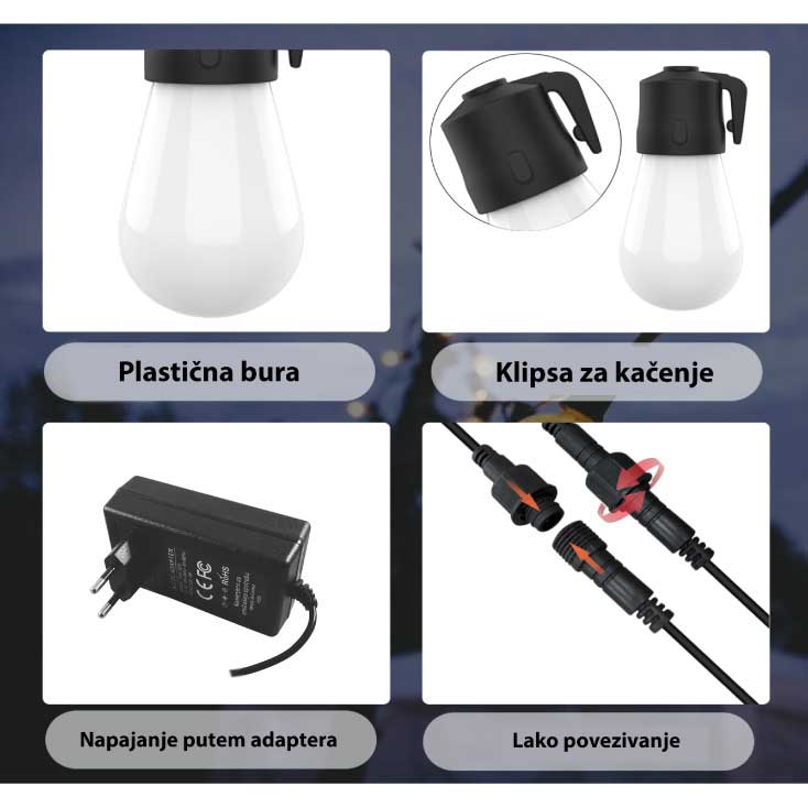 Niz od 15 LED sijalica za spoljnu upotrebu 15m - pogled 5