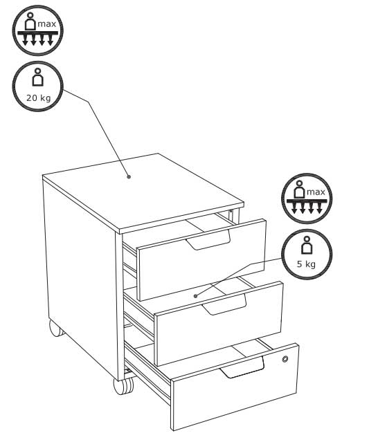 Čelični ormarić sa tri fioke i bravom za zaključavanje Beli - pogled 5