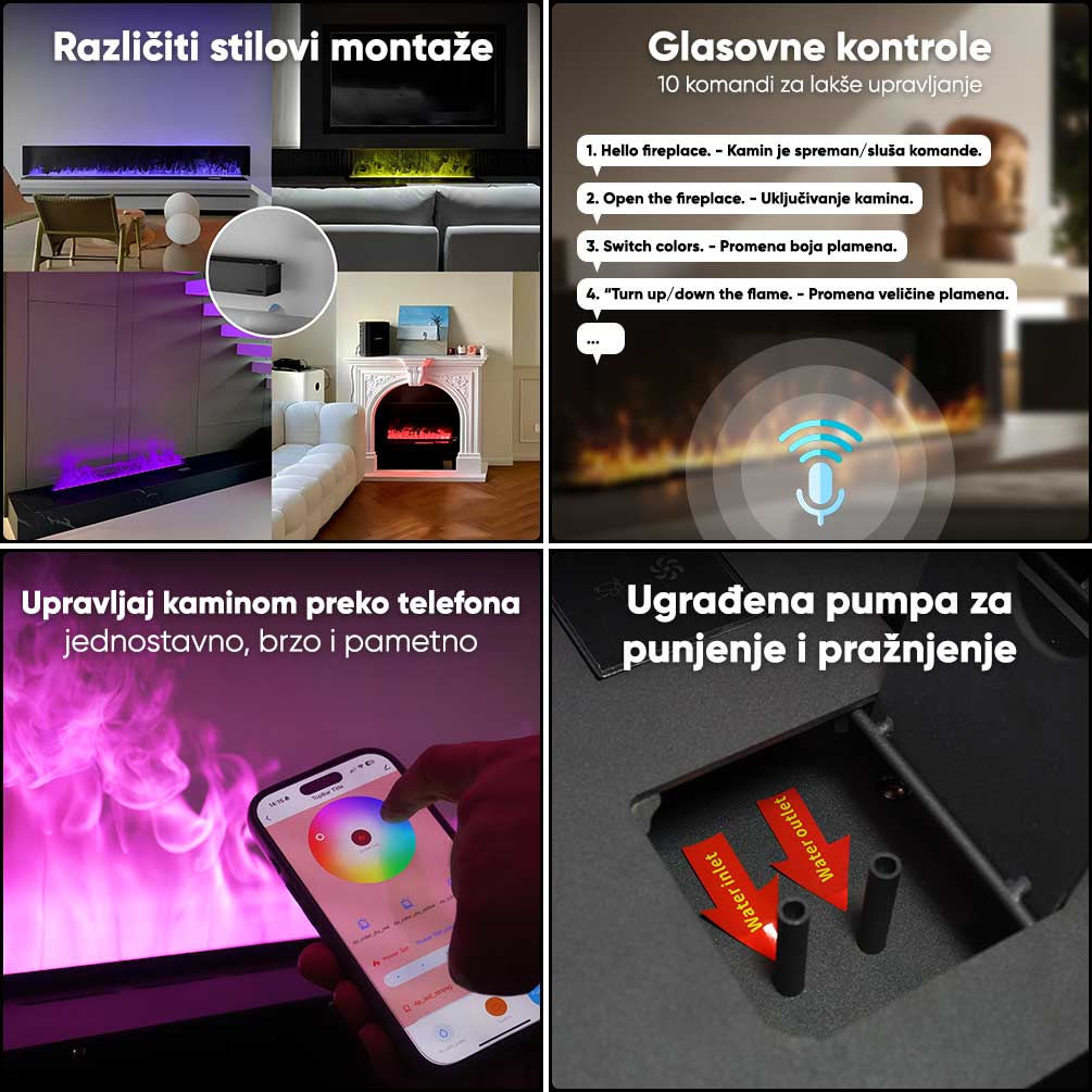 Dekorativni kamin sa simulacijom plamena na vodenu paru Bez grejanja 1000mm - pogled 5