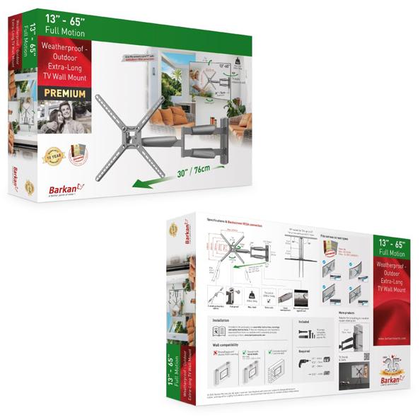 BARKAN BM343XLOD LCD TV zglobni zidni nosač do 65 inča sivi - pogled 5