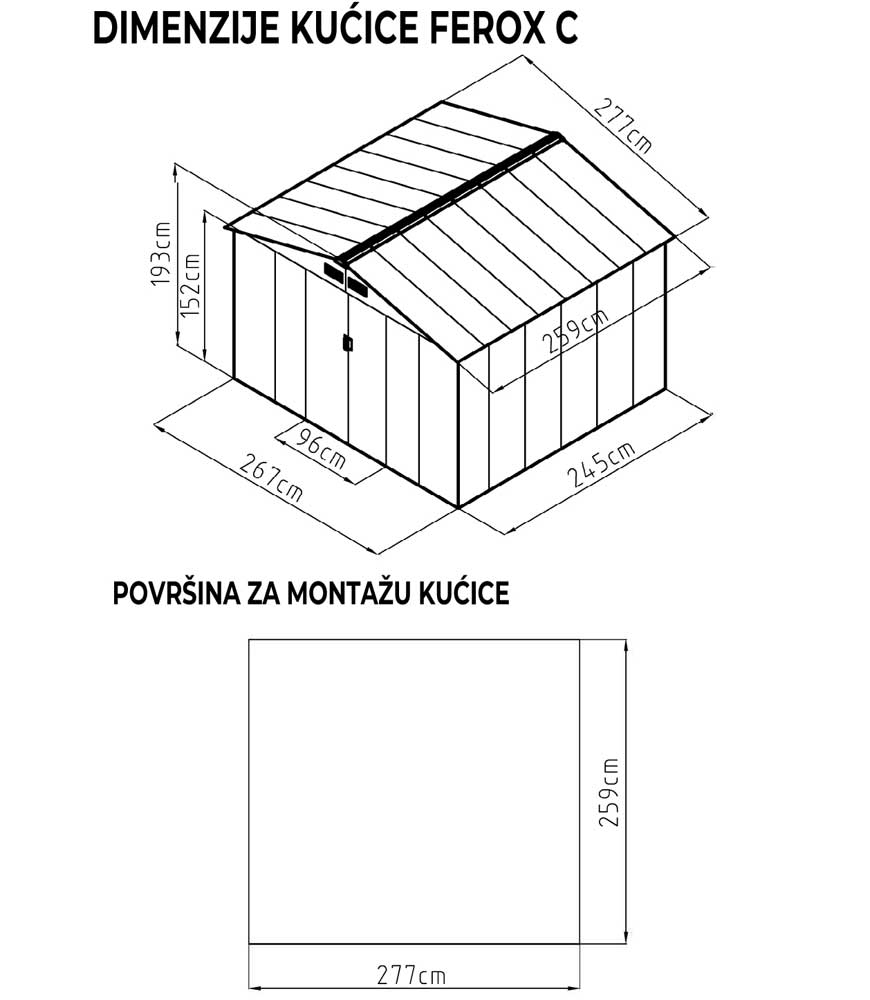 Pomoćna metalna baštenska kućica sa kliznim vratima Ferox-B 5.4m² - pogled 5