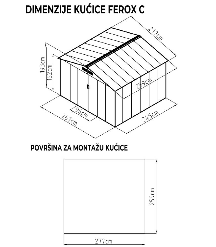 Pomoćna metalna baštenska kućica sa kliznim vratima Ferox-C 7.2m² - pogled 5