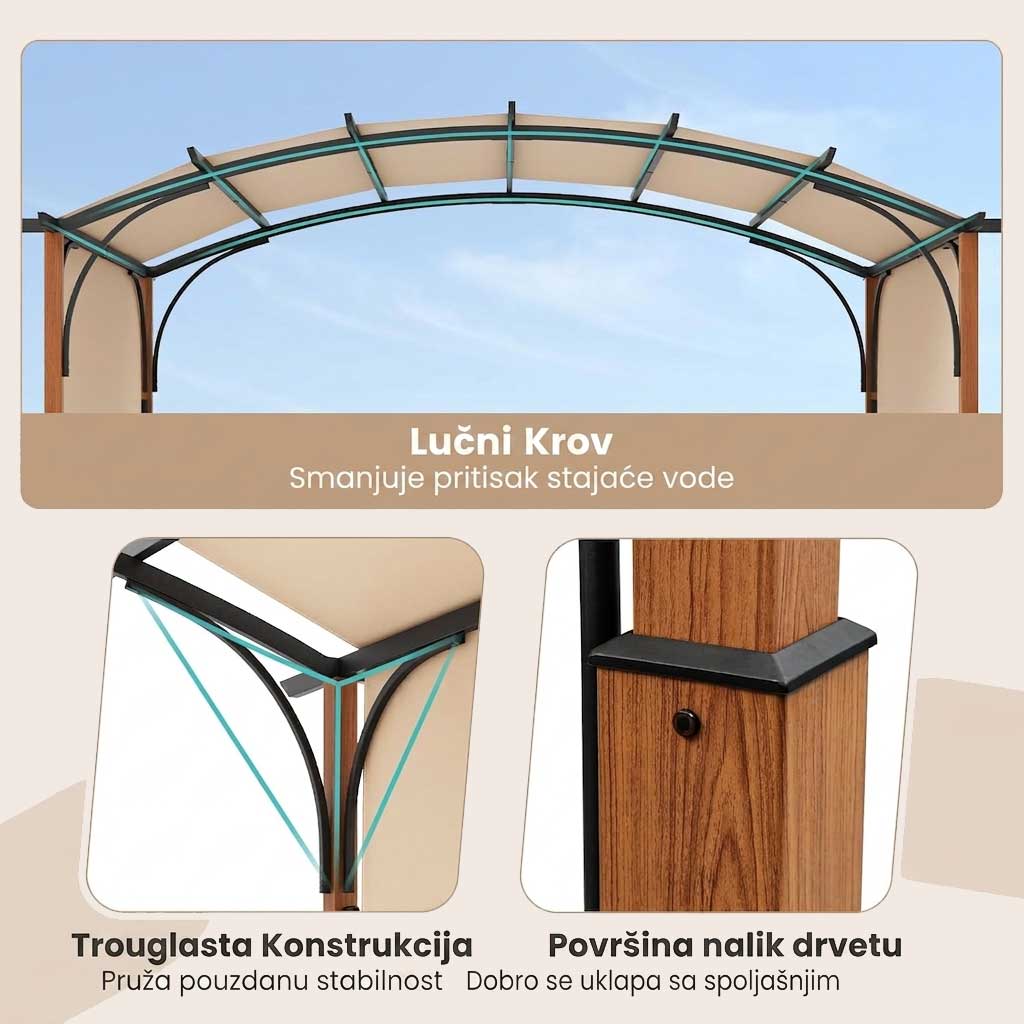 Pergola Sa Lučnim Krovom 3.6 x 3 m Venturo Prestige - pogled 5
