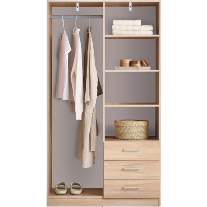 Ormar FANDRUP 97x176 cm, 2 vrata, 3 fioke, svetao hrast - pogled 5