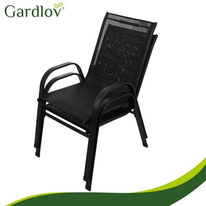 Gardlov Baštenski Set - Sto i Stolice sa Staklenom Pločom, Crni - pogled 5
