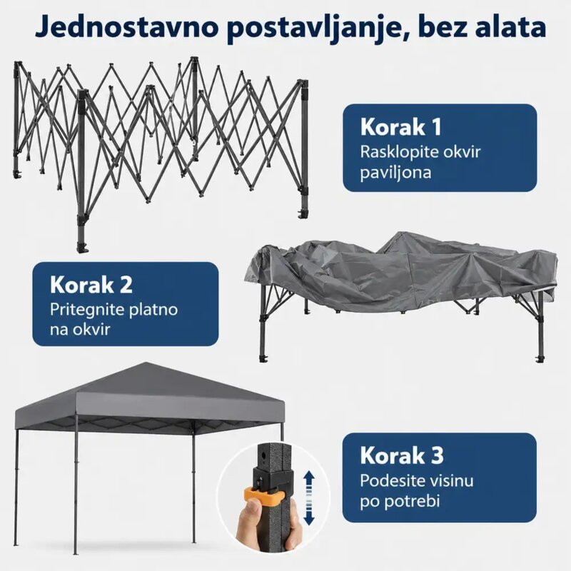 Venturo Garden 3x3m Sivi Paviljon sa podesivom visinom - pogled 5
