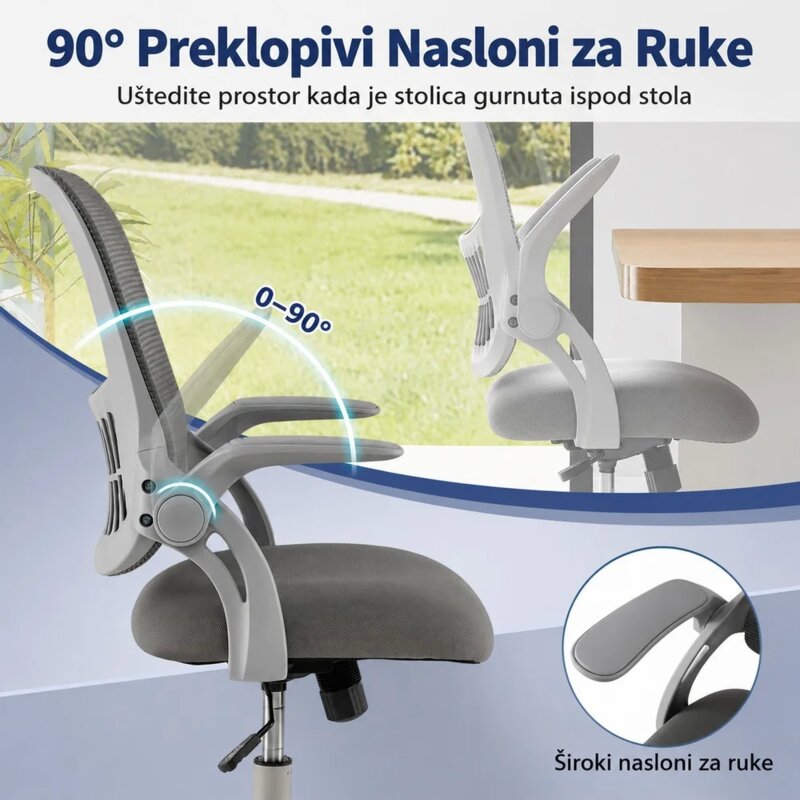 Nuvora Kancelarijska Stolica sa Mrežastim Naslonom, Siva - pogled 5