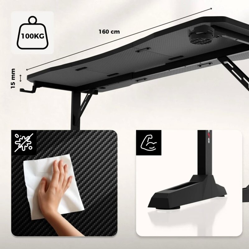 Huzaro Hero 4.6 Crni Podesivi Gaming Sto 160x60cm - pogled 5