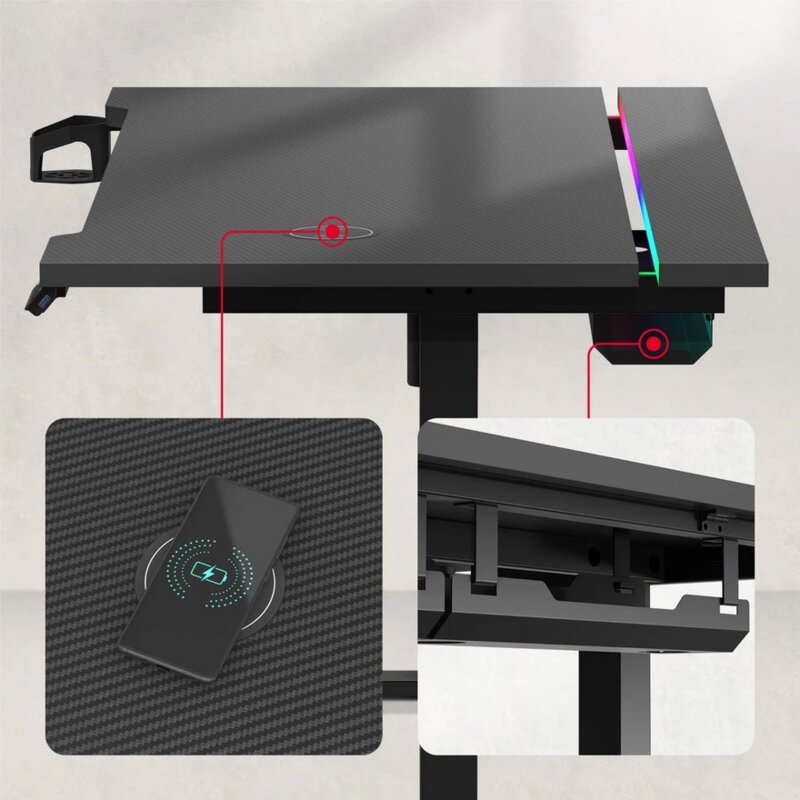 Huzaro Hero 8.7 RGB Električni podesivi gaming sto 140x70cm, Crni - pogled 5