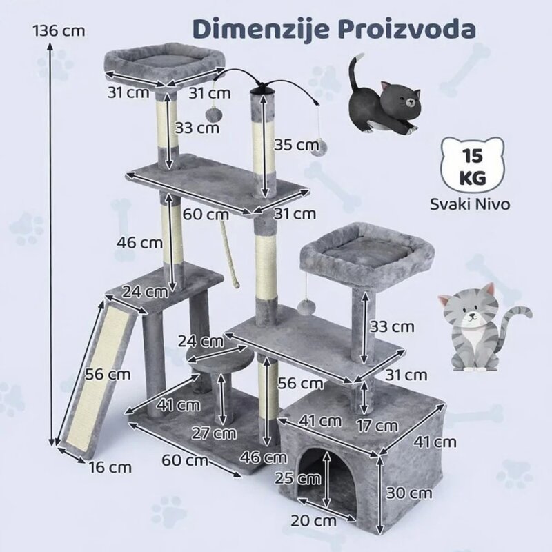 Maca Lounge grebalica i penjalica za mačke 136cm - Tamnosiva - pogled 5